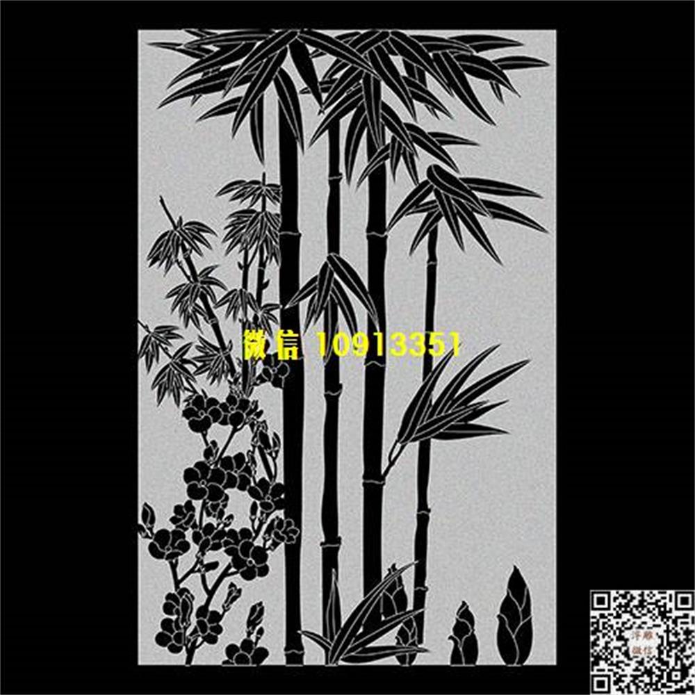 精雕图139竹子梅花墓碑板精雕图线雕图线条图单线铣底图_电脑雕刻plt文泰矢量图精雕图浮雕图